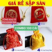 [TOPIC RẺ NHẤT] [Sỉ Rẻ Nhất] 100 Túi Gấm Nhung Chữ Phúc Lộc Phong Thủy 7x9cm Màu Đỏ May Mắn Đựng Đồng Xu - Vòng Tay