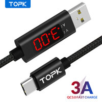 TOPK AC27 1m USB C Cable 3A Fast Charging Cable USB Type C For HUAWEI P20 Mate 20 Xiaomi 8 Redmi 7 Pro Samsung S8 S9 Voltage and Current Display Nylon Braided Fast Sync Data Type-C Cable-intl