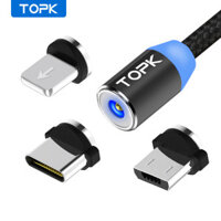 TOPK Cáp sạc micro USB nam châm AM23 Type-C lightning có đèn LED chất liệu dây bện nylon dành cho iPhone Xiaomi Samsung OPPO kích thước 1M 2M - INTL