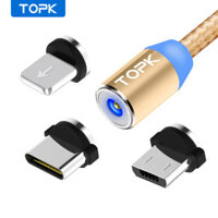 TOPK Cáp sạc micro USB nam châm AM23 Type-C lightning có đèn LED chất liệu dây bện nylon dành cho iPhone Xiaomi Samsung OPPO kích thước 1M 2M - INTL