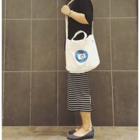 Totebag 2 in 1-Túi Đeo Chéo+ Quai Xách Tay Vải Bố (Trắng)