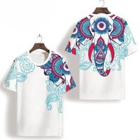 Totem Tốt Lành Ruyi Voi Thái Lan Tay Ngắn 4.1 Nửa Tay Quần Áo Rời Áo Sơ Mi Văn Hóa Mỏng Phong Cách Lớn Kích Thước Dân Tộc T