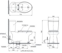 TOTO CS350DW7 – Bồn cầu thông minh nắp rửa điện tử TCF6631A