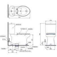 TOTO CS351DW7 – Bồn cầu thông minh nắp rửa điện tử TCF6631A