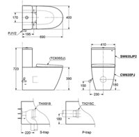 TOTO CW635PJWS SW635JP2 635-81WL TX277S TC635SJ THX919 – Bồn cầu 2 khối nắp êm