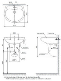 TOTO LHT300CRM – Chậu lavabo treo tường chân ngắn