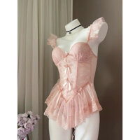 [Touch Me] Áo ngủ ren corset nữ sexy – Babydoll ren hồng có nơ, váy ngủ gợi cảm phong cách vintage