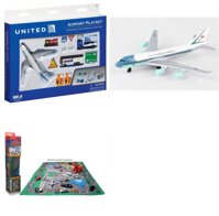 Toy Airplane Playset - Airport Playmat with Two 5.5" Diecast Model Planes & Accessories - United, Air Force One