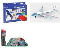 Toy Airplane Playset - Airport Playmat with Two 5.5" Diecast Model Planes & Accessories - Southwest, Air Force One