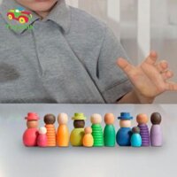 Toysmith Wood People cho trẻ mới biết đi Búp bê chốt gỗ cầu vồng cho các bài hát nhập vai