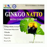 Tpbvsk tuần hoàn não USA Pharma Ginko Natto Q10, Hộp 100 viên