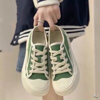 (TPHCM)giày thể thao, giày sneaker nữ viền trắng đế độn 3cm 2 màu xanh lá,xanh caro