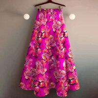 Tqs 40-85kg Big Swing Floral 2 Co Giãn Cao Cấp Váy Nữ Plus Size Giảm Béo Thường Ngày Váy Midi Chữ A