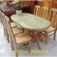 [Trả góp 0%] Bộ Bàn Ăn Oval Gỗ Sồi 6 Ghế Màu Tự Nhiên  Bàn ăn giá rẻ  bộ bàn ăn