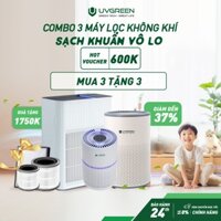 [Trả Góp 0%]Combo 3 Máy Lọc Không Khí Diệt Khuẩn UVGREEN KA600,KA350 LIGHT, KA150S-Công Nghệ UVC LED,Lõi Lọc HEPA H13
