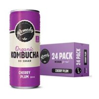 Trà Lên Men Hữu Cơ Vị Mận Anh Đào, Organic Kombucha, Cherry Plum, No Sugar (250ml) - REMEDY