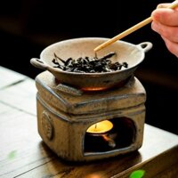 [Trà nướng nghệ thuật] Dụng cụ rang trà phong cách Trung Quốc Bếp trà ấm cổ điển Nồi tròn nến gia đình Bếp nhỏ Lá trà nướng cổ Loại bỏ mùi hôi và tăng cường hương thơm