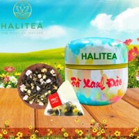 Trà Xanh Đào HALITEA Túi Tam Giác Hộp Thiếc 35gr/ hộp/ 10 túi