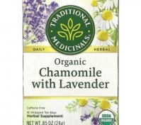 Traditional Medicinals, Organic Chamomile with Lavender, Caffeine Free, 16 Wrapped Tea Bags, .85 oz