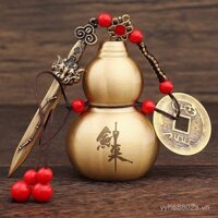 Trái bầu đồng nguyên chất Jian Lai, năm đồng xu hoàng đế, kiếm bảy sao, đồ trang trí kim loại, đồ trang trí nhỏ, trái bầu đồng Jian Lai