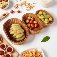 Trái Cây Nhựa Mây Giỏ Trái Cây Phòng Khách Đồ Ăn Nhẹ Handmade Hộ Gia Đình Bảo Quản Nhà Bếp Giả Bánh Mì Mây Dệt Siêu Thị