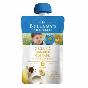Trái cây xay nhuyễn Bellamy's Organic kem sữa chuối và hạt lanh 120g (Trên 6 tháng)