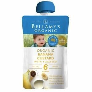 Trái cây xay nhuyễn Bellamy's Organic kem sữa chuối và hạt lanh 120g (Trên 6 tháng)