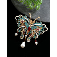 Trâm cài cao cấp tinh tế thời trang phong cách dân tộc thiết kế niche cổ điển phong cách Trung Quốc mới trâm cài bướm xanh cháy