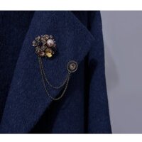 Trâm cài chuỗi hoa trà vintage sáng tạo, kim cương giả, ghim cài áo vest nam, phụ kiện chuỗi áo len hoa cho phụ nữ