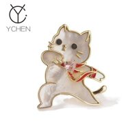 Trâm cài mèo nhỏ bằng ngọc trai tự nhiên dễ thương tinh tế cho phụ nữ, phụ kiện áo khoác, ghim áo len, trang trí áo khoác