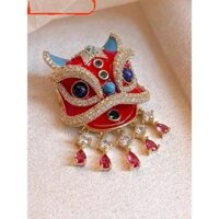 Trâm cài múa sư tử đỏ phong cách Trung Quốc cho phụ nữ, trâm cài áo cao cấp sang trọng, phụ kiện trâm cài phong cách Trung Quốc mới cho mùa thu đông
