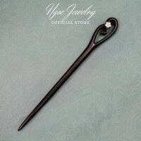 Trâm Cài Tóc Bằng Gỗ Đàn Hương Đen Tự Nhiên Đính Hoa Mạ Bạc Hàng Cao Cấp Tặng Kèm Hộp Đựng Trang Nhã Vip09