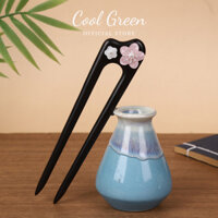 Trâm cài tóc chữ U bằng gỗ đàn hương đen đính hoa phong cách cổ trang U02