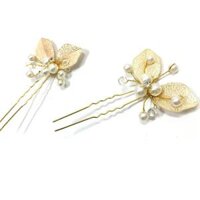 Trâm cài tóc cô dâu lá kèm hạt bẹt phụ kiện cưới Giang 1 cái  - Vàng
