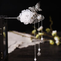 Trâm cài tóc cổ trang hoa và cánh bướm nhiều màu sắc - Trắng