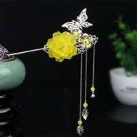 Trâm cài tóc cổ trang hoa và cánh bướm nhiều màu sắc - Vàng