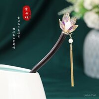 Trâm cài tóc Trung Quốc mới màu đen đàn hương tóc trâm tím hoa sen mây khói có thể tháo rời tua rua cổ phong cao cấp sườn xám Hán phục sườn xám phụ kiện