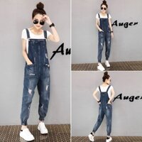 Trạm Châu Âu 2023 Phong Cách Mới Preppy Phong Cách Rách Denim Quần Lót Nữ Dài Đến Mắt Cá Chân Jumpsuit Quần Hậu Cung Rời