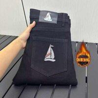 Trạm Châu Âu Lót Lông Cừu Quần Jean Dày Nam Cao Cấp Nhỏ Nhãn Đen Quần Hồng Kông Nhẹ Sang Trọng Slim-fit Quần Skinny Chân Thẳng AWQSA