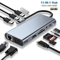 Trạm Hub Chuyển Đổi Type C Sang HDMI 4K OTG Với VGA Thunderbolt 3 PD RJ45 Ethernet SD / TF 3.5mm Cho MacBook Pro / Air