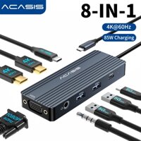 Trạm nối 8 trong 1 ACASIS USB C 3 màn hình, Trạm nối máy tính xách tay có HDMI kép 4K @ 60HZ, 1 * VGA 1080P @ 60HZ, 2 * 5G USB A, 1 * 5G USB C, Âm thanh 3,5MM, PD100W; Dock cho MacBook / Windows