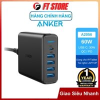 Trạm Sạc ANKER PowerPort Speed 5 60w , 1 USB-C PD , 5 USB A IQ - A2056 BH12TH