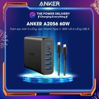 Trạm sạc bàn Anker 5 Cổng PowerPort 60W Sạc nhanh Type C 30W với 4 cổng USB A – A2056