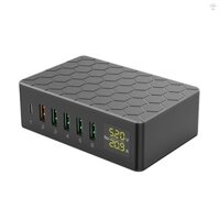 Trạm sạc USB 6 cổng 65W QC3.0 Trạm sạc USB Đa cổng USB-A Hub sạc có màn hình LED Bộ sạc máy tính để bàn nhỏ gọn cho nhiều thiết bị