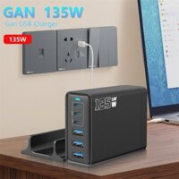 Trạm sạc USB Gan 135W USB PD Máy tính để bàn Sạc nhanh có chân đế Bộ sạc tường cho điện thoại di động Máy tính bảng