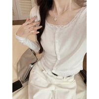 Trắng Cổ Thấp Chống Nắng Cardigan Nữ Đầu Thu Khăn Choàng Có Ren Sling Phong Cách Nhẹ Nhàng Áo Khoác Ngắn Top #SYCS319#