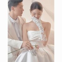 Trắng Dài Satin Găng Tay Cô Dâu Ảnh Đạo Cụ Mori Phong Cách Đơn Giản Đạo Cụ Sinh Nhật Siêu Cổ Tích Đầm Phụ Kiện