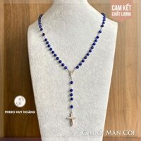 Tràng hạt Mân Côi 50 bằng Đá xanh - Thánh Giá, Mặt tượng Mẹ bằng thép inox 304 không gỉ, chắc chắn