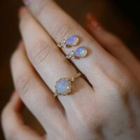 Trắng Opal Nhẫn Bông Tai Bộ Opal Nhẫn Nữ Bạc 925 Kẻ Sọc Nữ Phù Hợp Với Thời Trang Đơn Giản Phong Cách Tinh Tế
