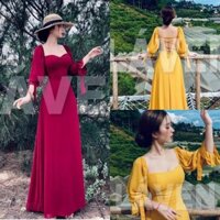 trang phục (ẢNH THẬT VIDEO) Đầm maxi vải voan đan lưng 2 màu vàng đỏ